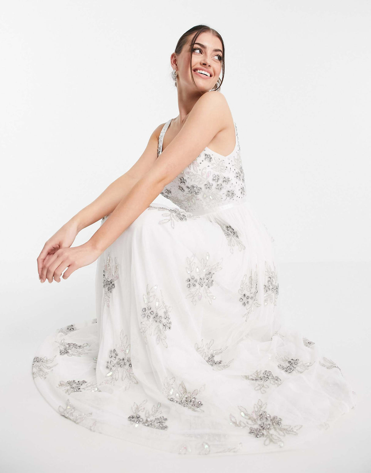 Maya Embellished Column Maxi Dress In White