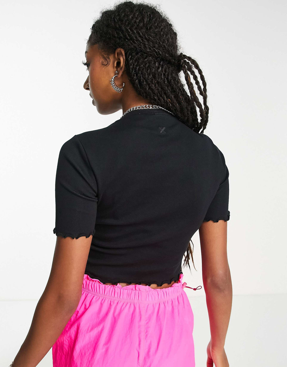 Collusion Lettuce Edge Rib Cotton T-Shirt In Black