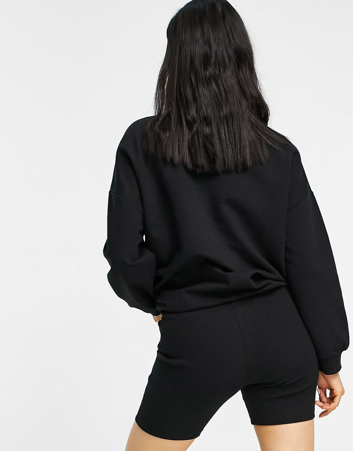 Asos Design Petite Tracksuit Sweatshirt / Ribbed Legging Short In Black