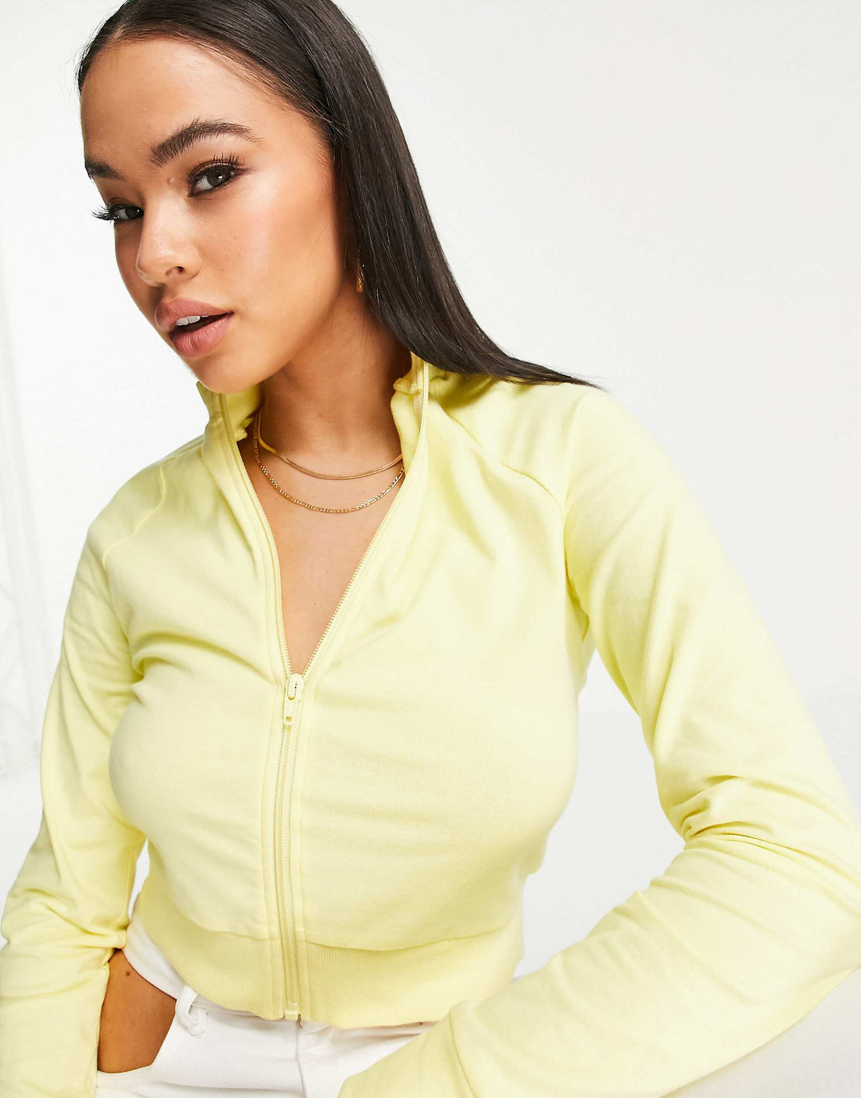 Asos Design Cropped Zip Through Track Top In Yellow