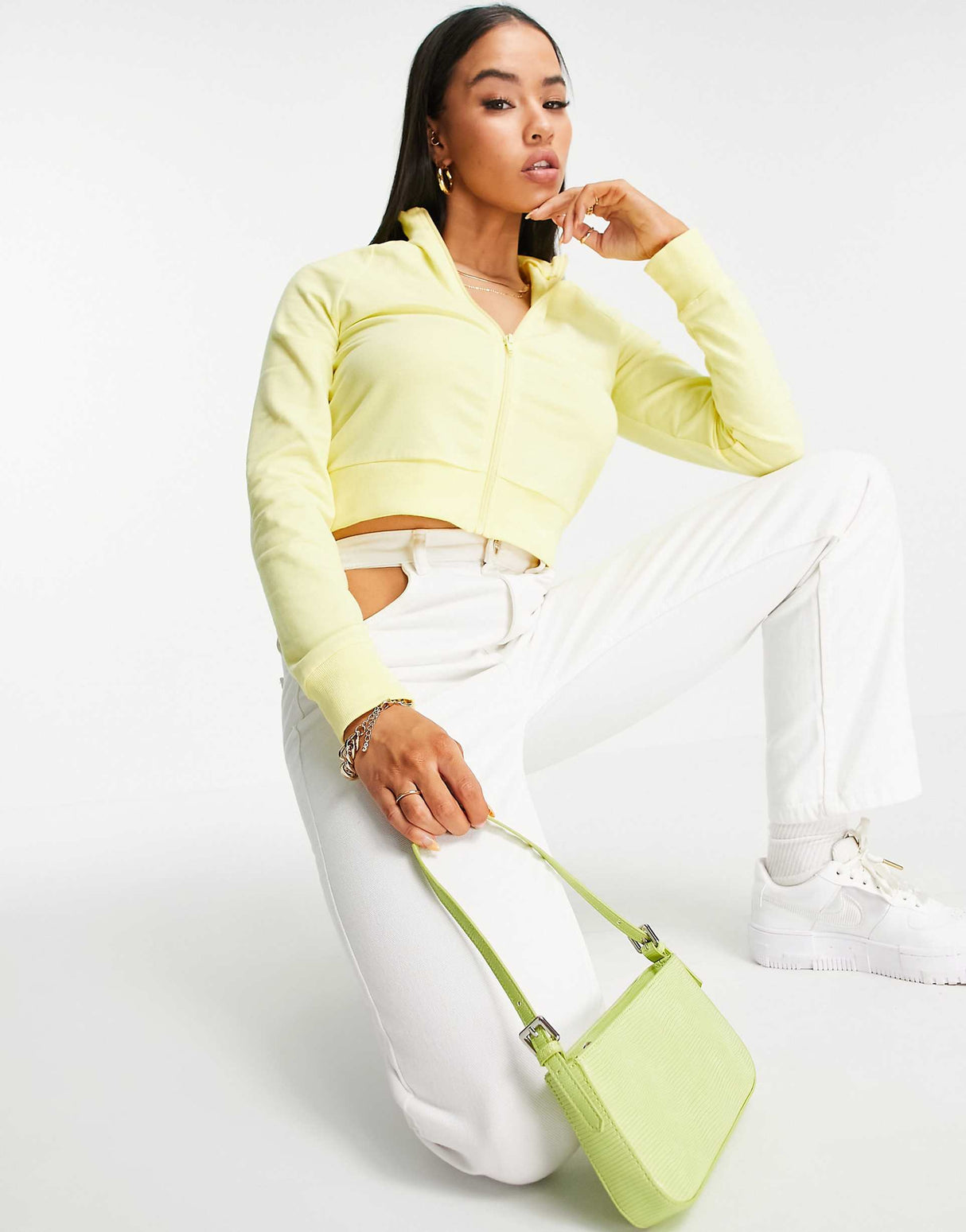 Asos Design Cropped Zip Through Track Top In Yellow