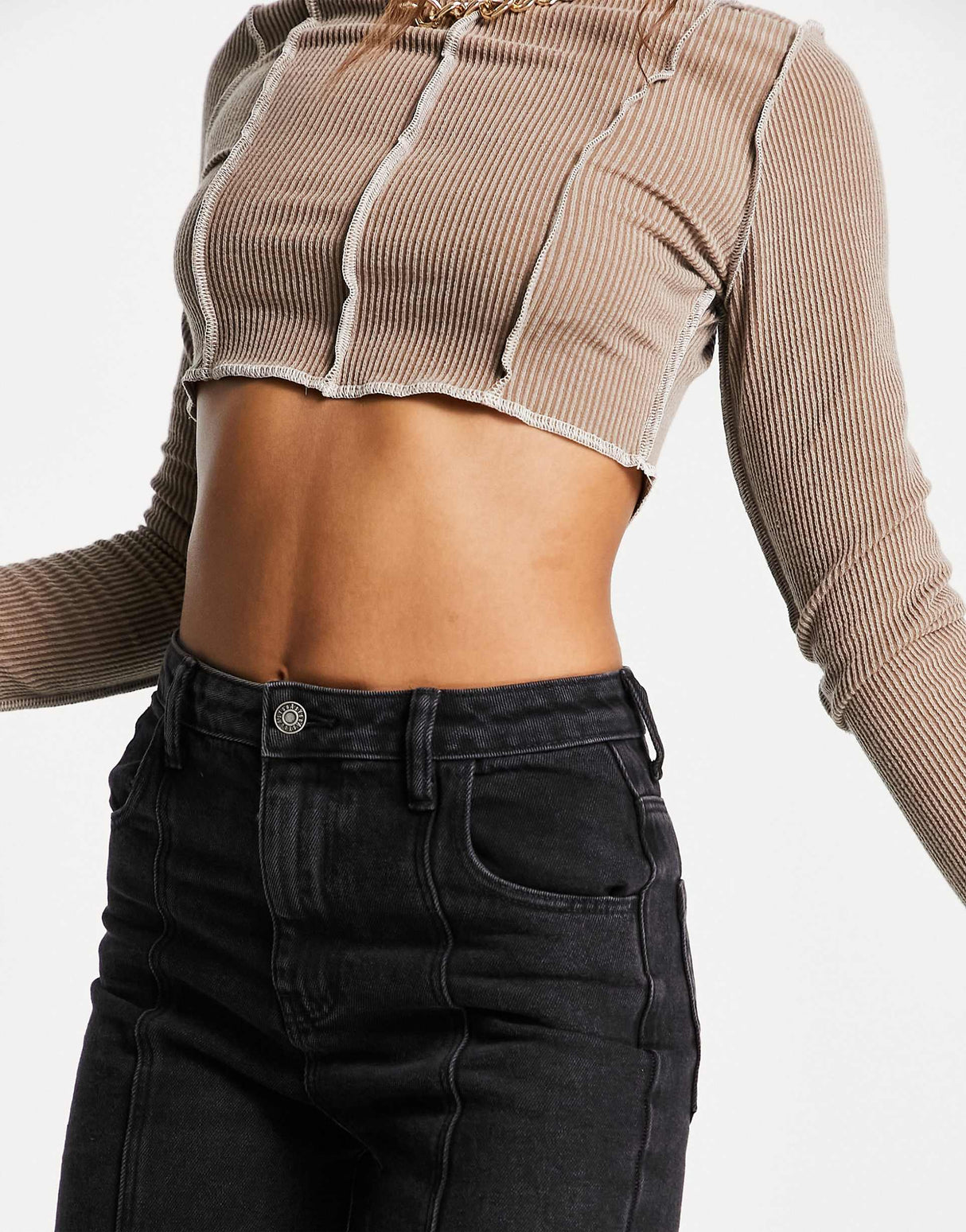 Asyou Slim Seam Detail Mom Jean In Washed Black