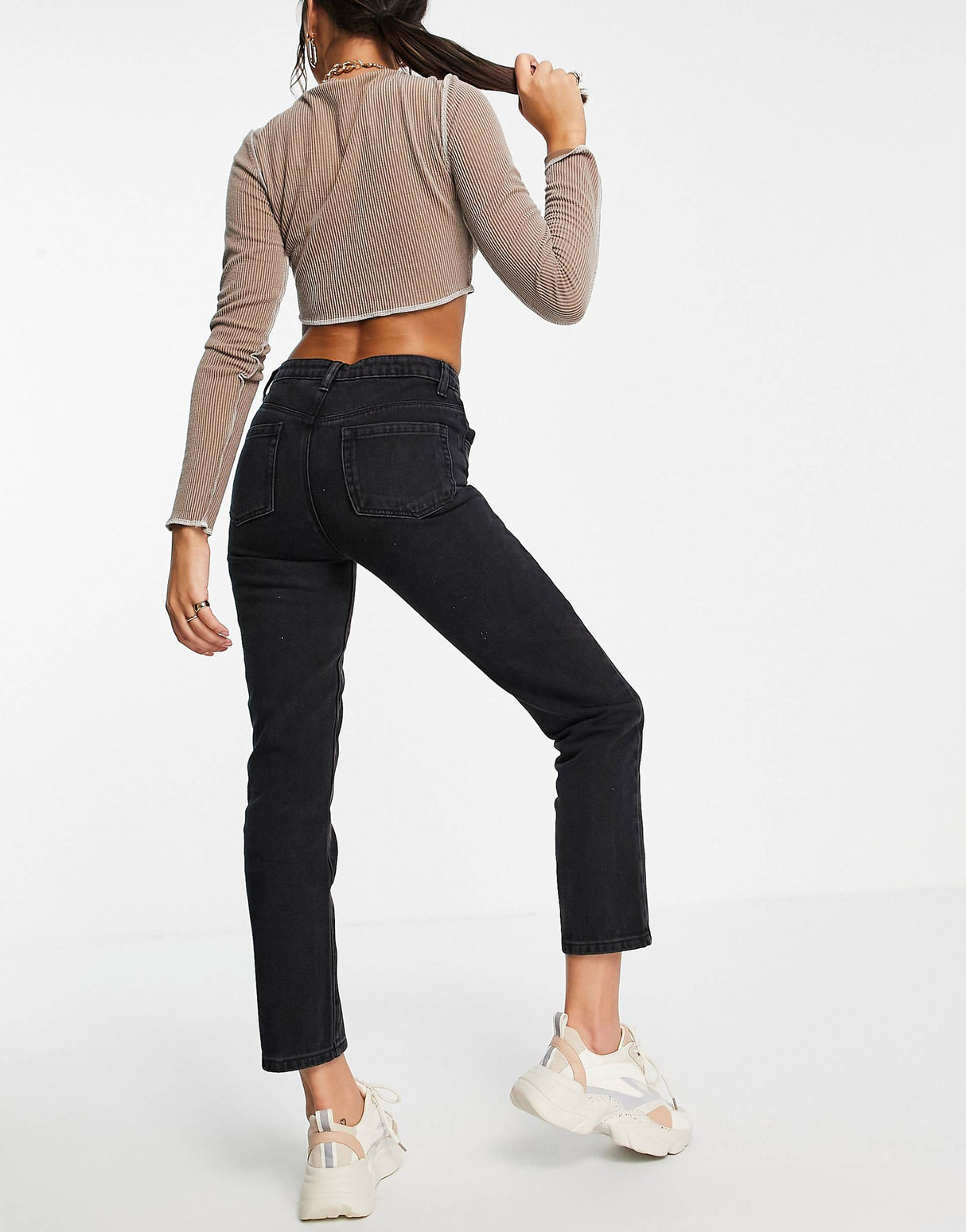 Asyou Slim Seam Detail Mom Jean In Washed Black
