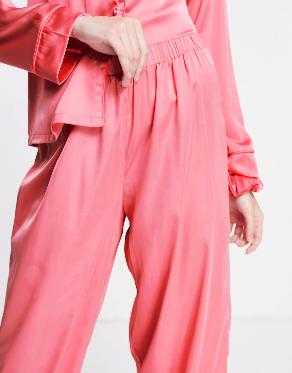 Asos Design Mix & Match Satin Pyjama Trouser With Neon Piping In Pink