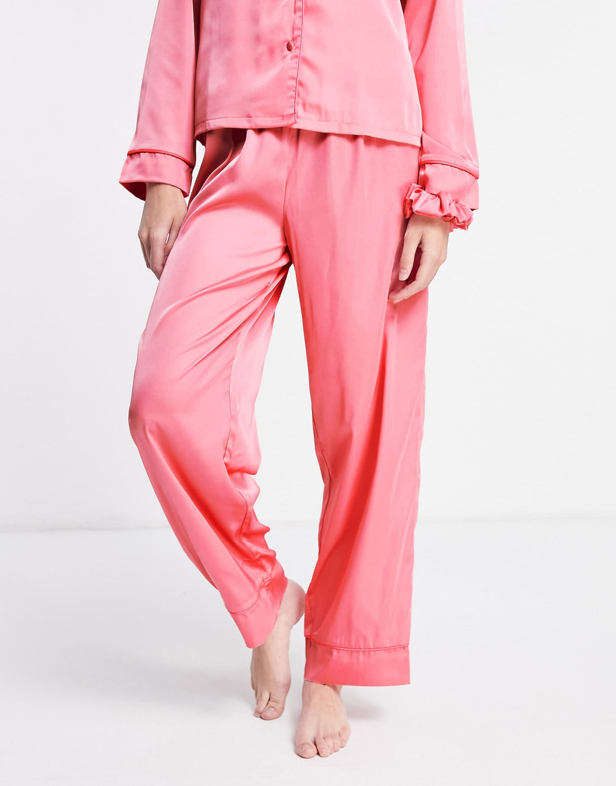 Asos Design Mix & Match Satin Pyjama Trouser With Neon Piping In Pink