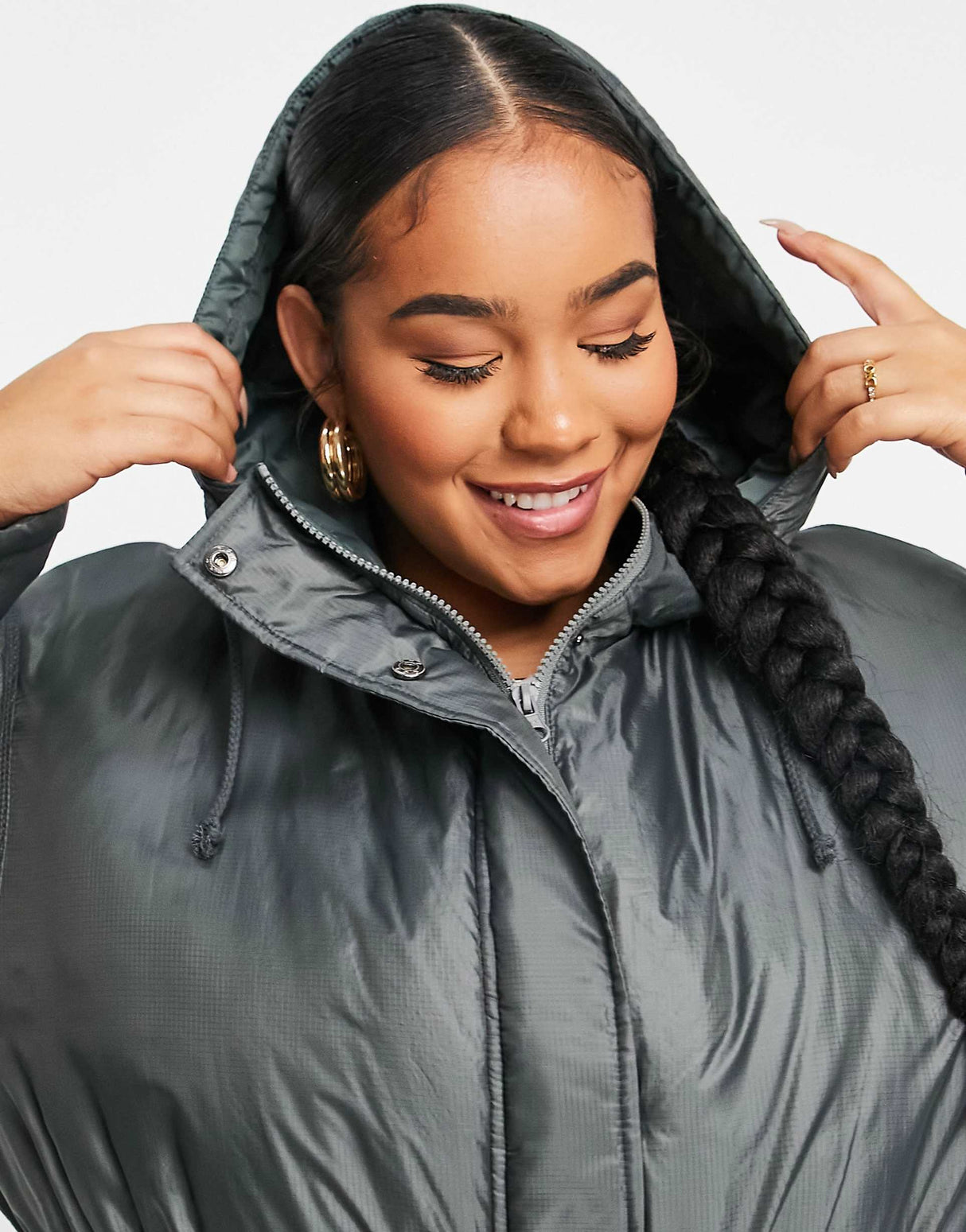 Asos Design Curve Puffer Parka Coat In Charcoal