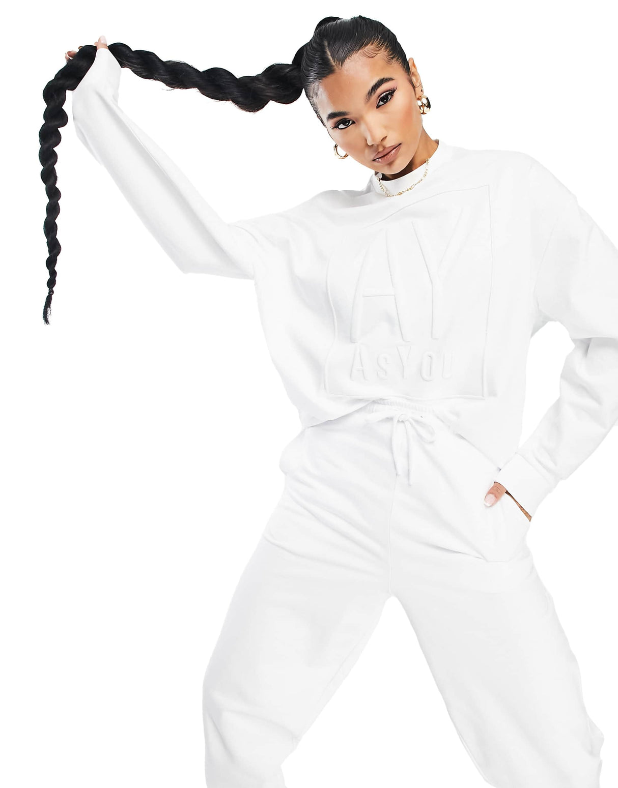 Asyou Co-Ord Branded Embroidery Sweat In White