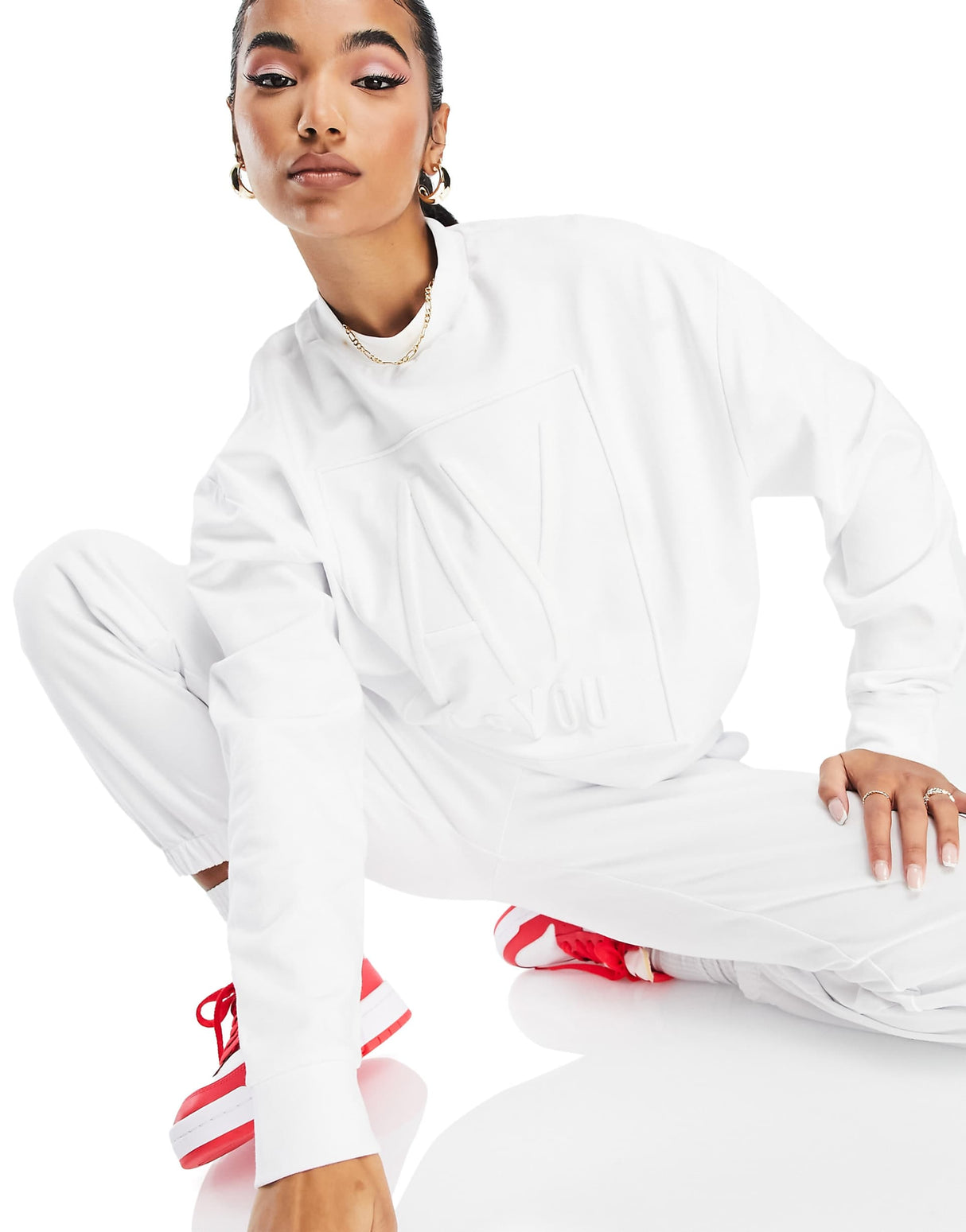 Asyou Co-Ord Branded Embroidery Sweat In White