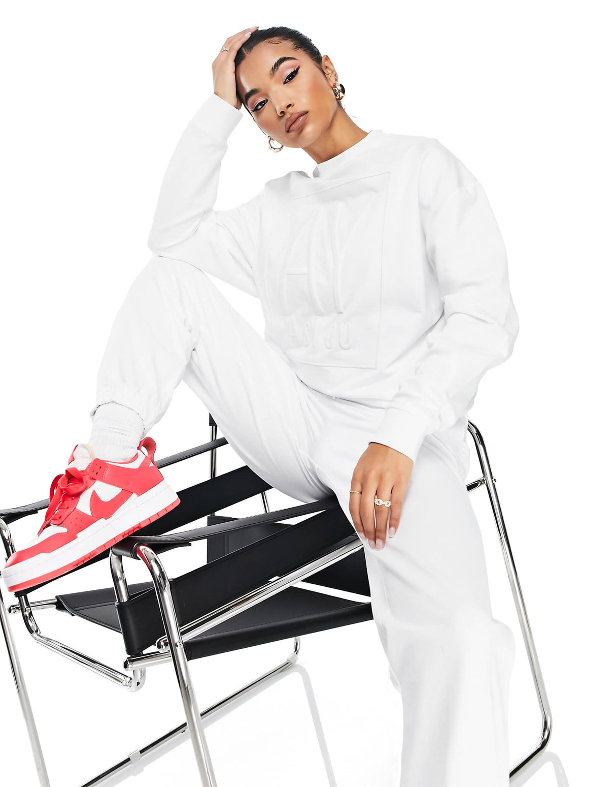 Asyou Co-Ord Branded Embroidery Sweat In White