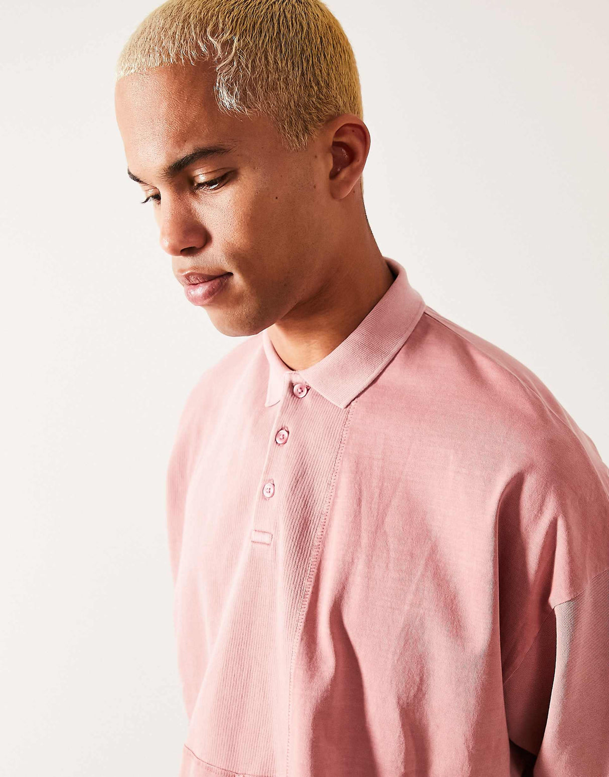 Asos Design Oversized Polo In Washed Pink With Waffle