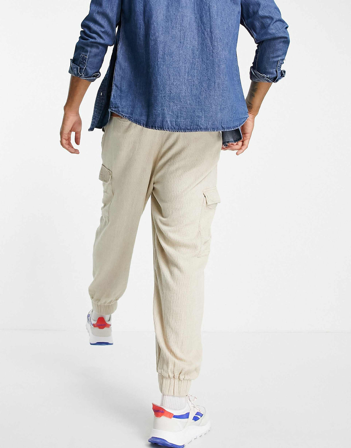 Asos Design Oversized Tapered Trousers With Cargo Pockets In Beige Texture
