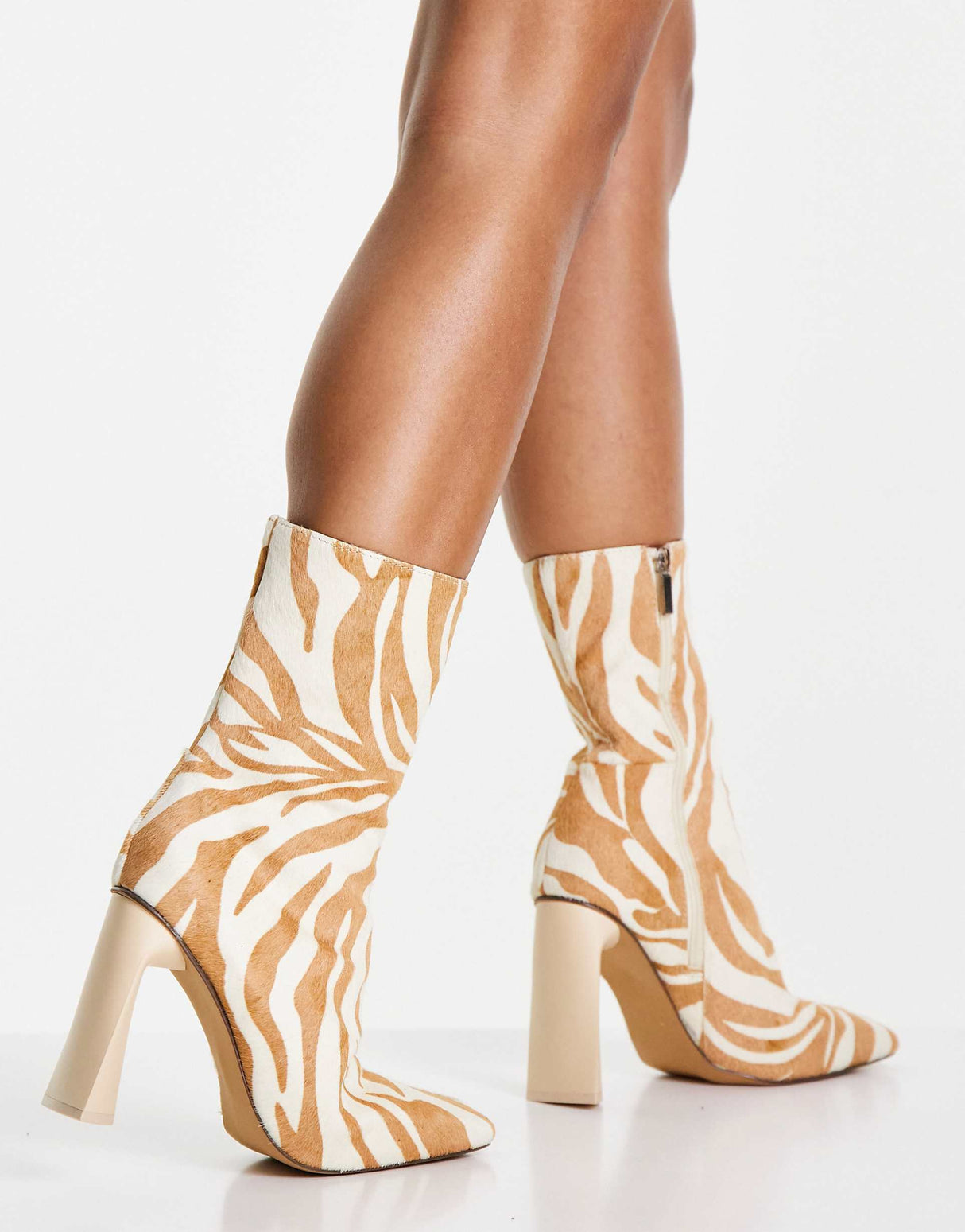 Asos Design Eagle Leather High-Heeled Square Toe Boots In Zebra Pony