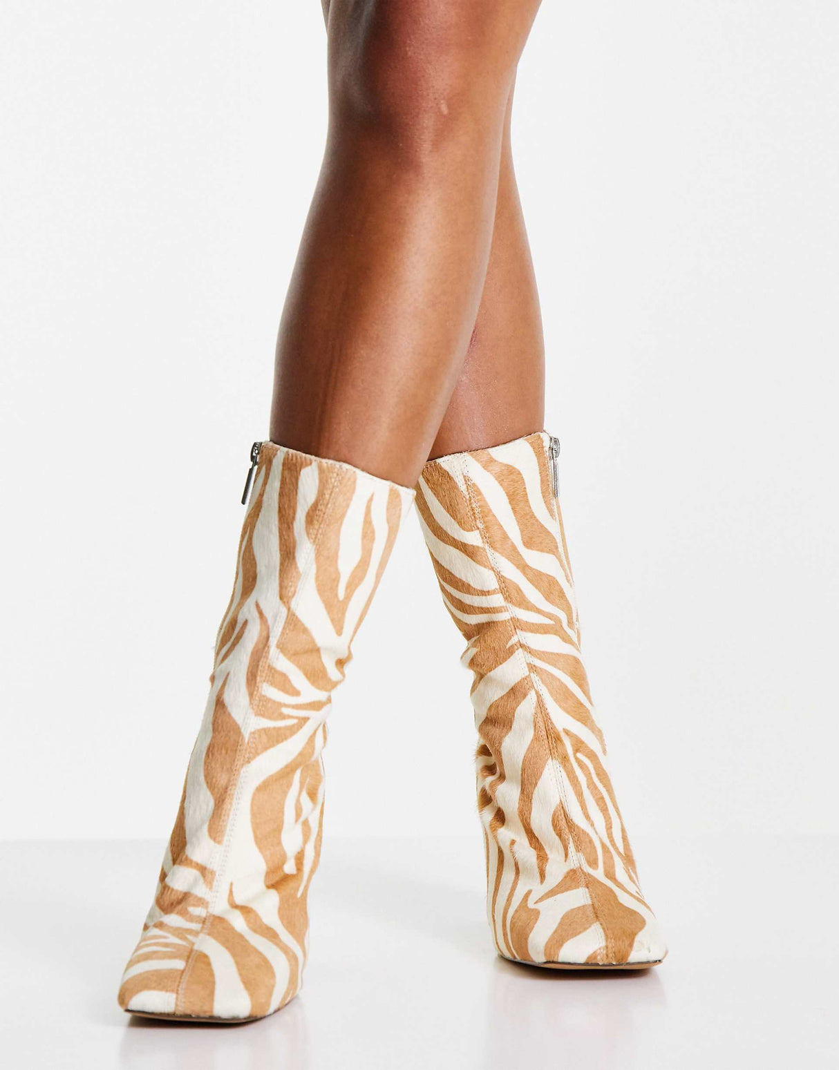 Asos Design Eagle Leather High-Heeled Square Toe Boots In Zebra Pony