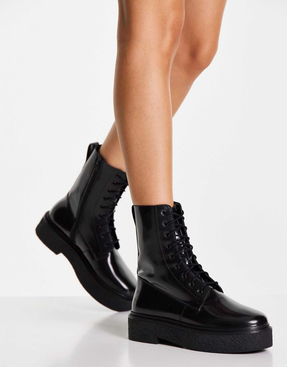 Asos Design Acolade Premium Leather Flat Lace Up Boots In Black