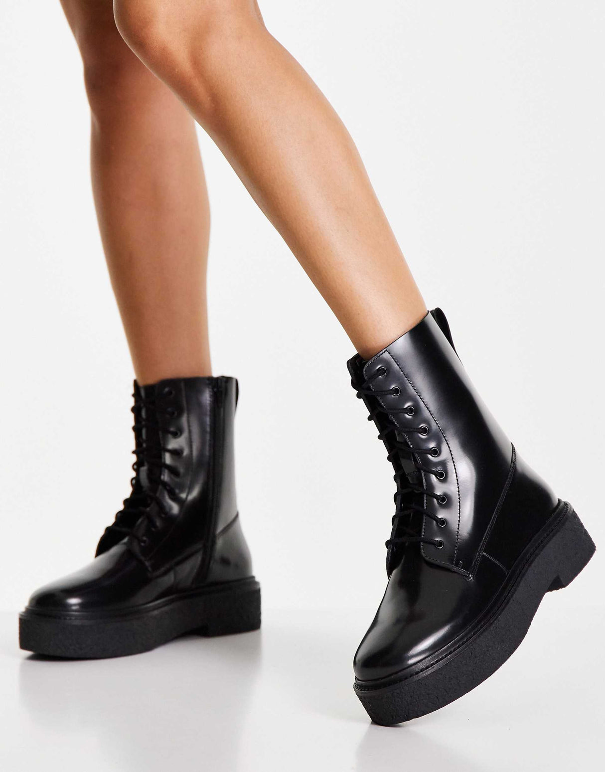 Asos Design Acolade Premium Leather Flat Lace Up Boots In Black