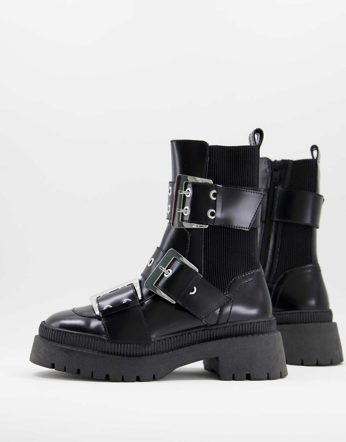 Asos Design Angela Premium Leather Biker Boots In Black
