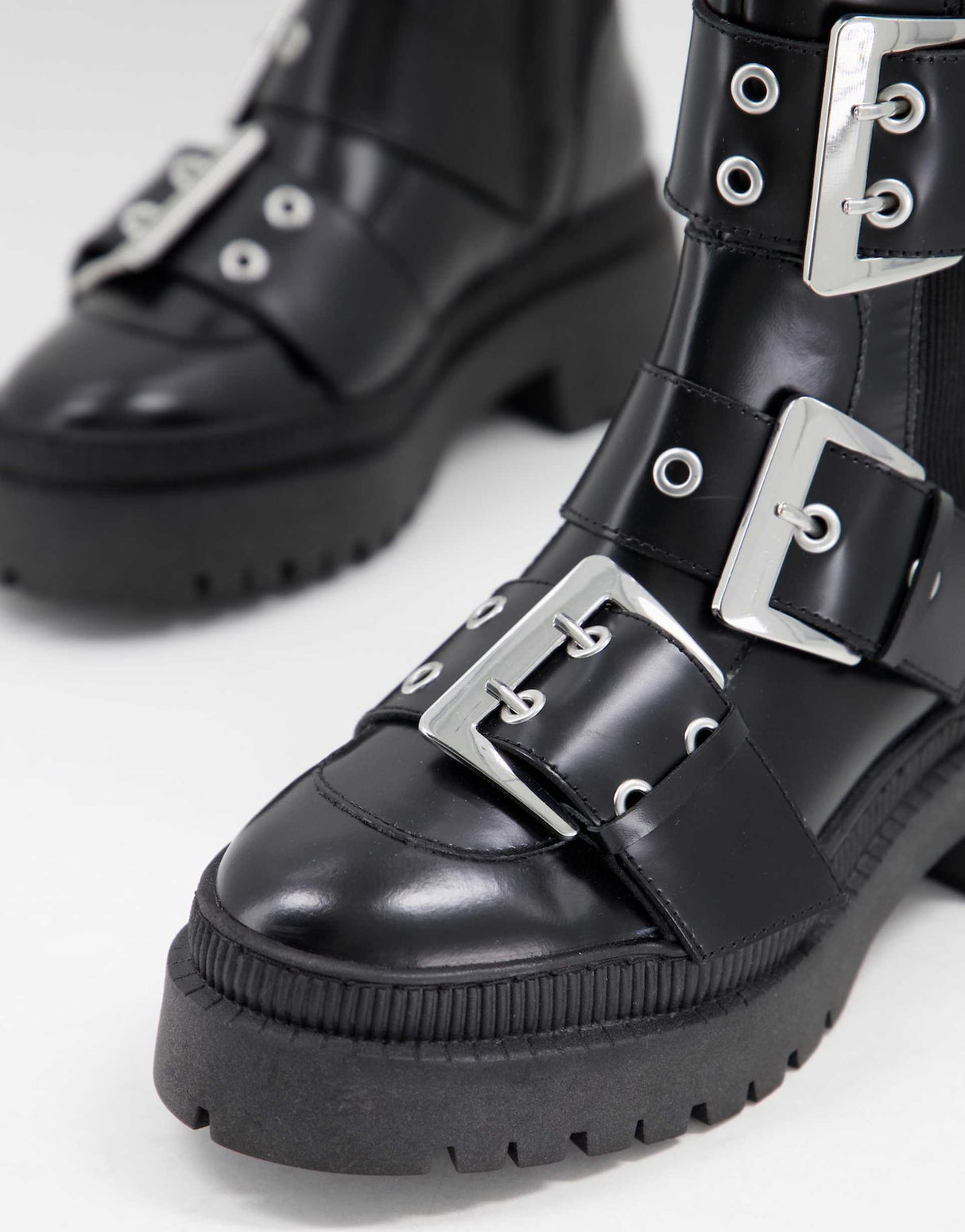 Asos Design Angela Premium Leather Biker Boots In Black