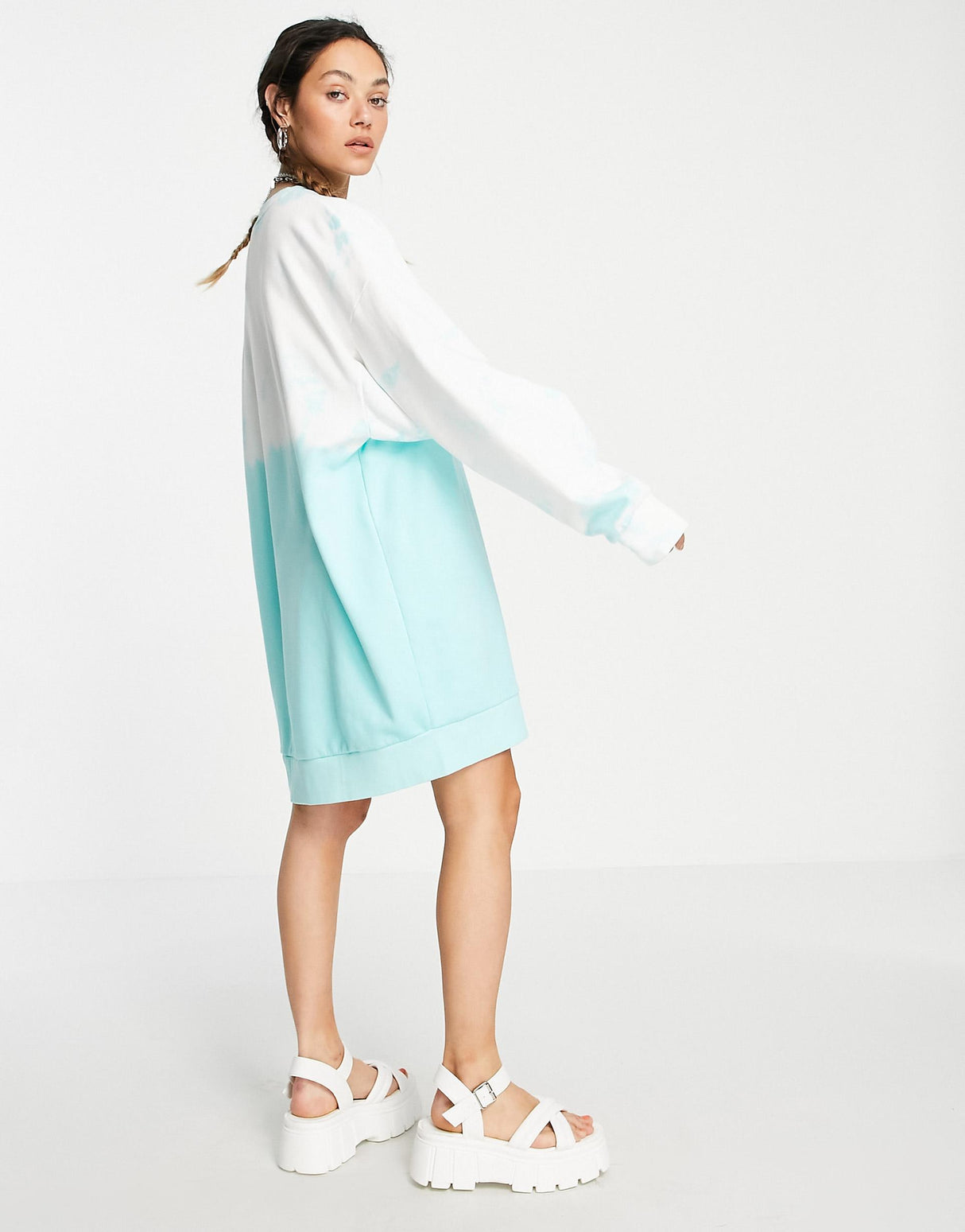 Weekday Liza Midi Sweat Dress In Blue Tie Dye Print