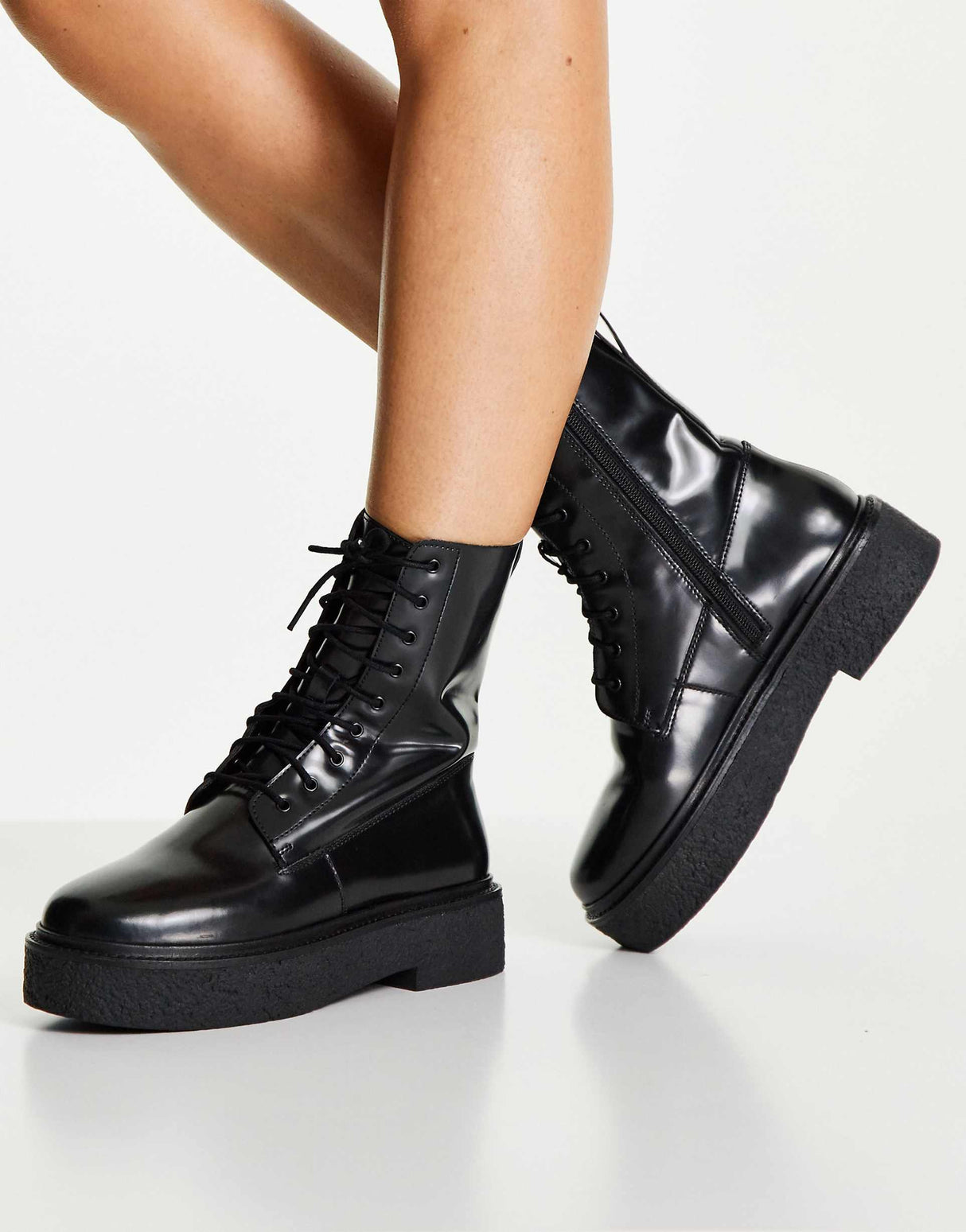 Asos Design Wide Fit Acolade Flat Lace Up Boots In Black