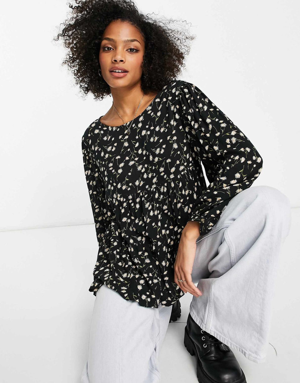 American Eagle Printed Floral Tunic In Black