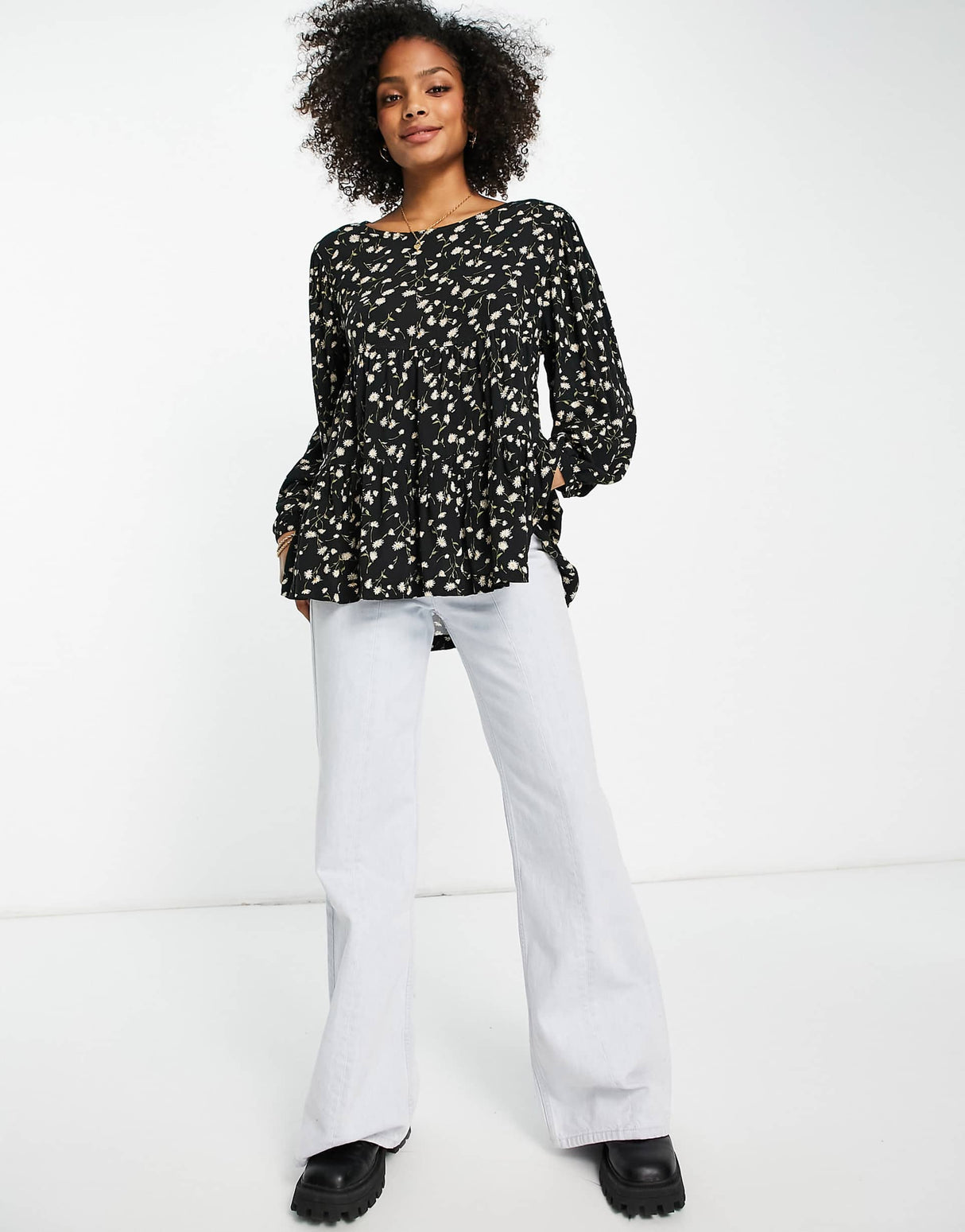 American Eagle Printed Floral Tunic In Black