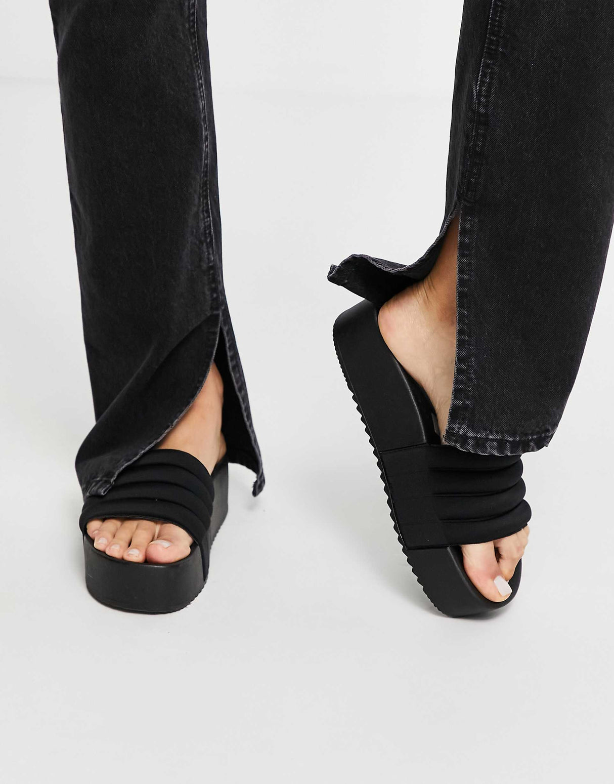 Asos Design Tall Cotton Blend Mid Rise '90'S' Straight Leg Jeans In Washed Black With Split Hem