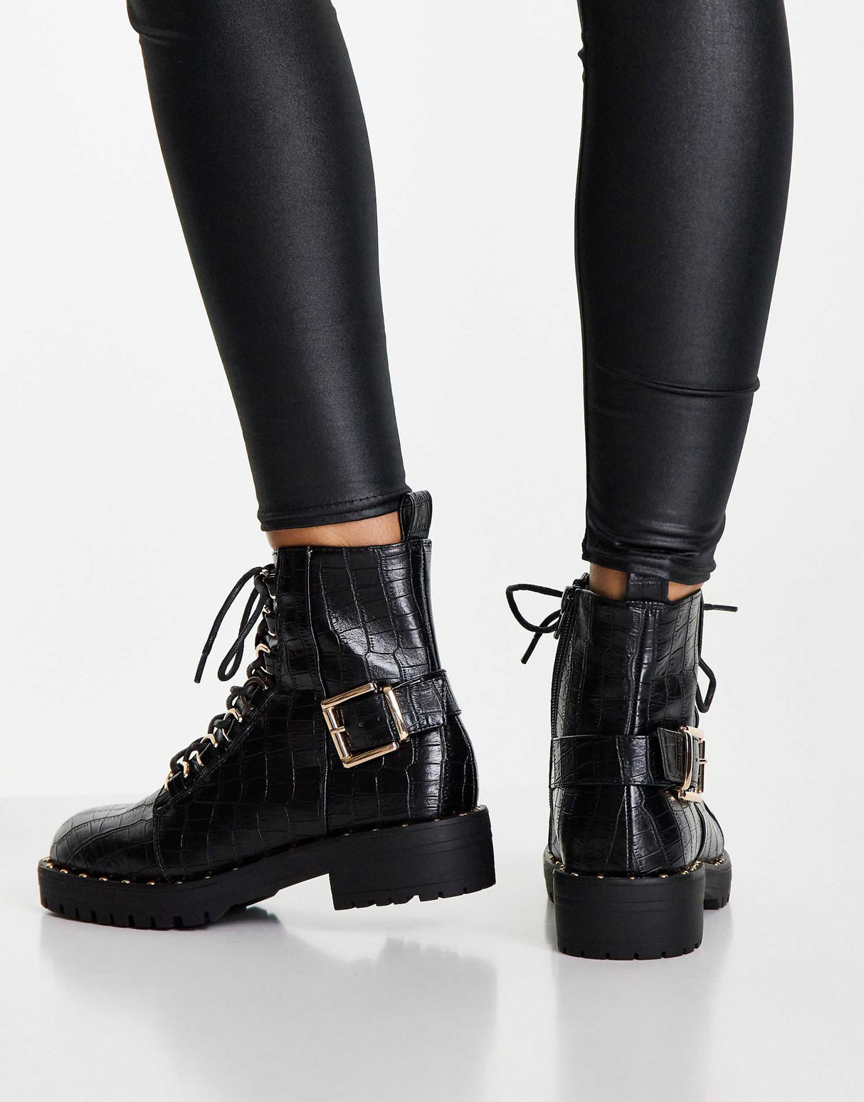Asos Design Aura Lace Up Hiker Boots In Black Croc