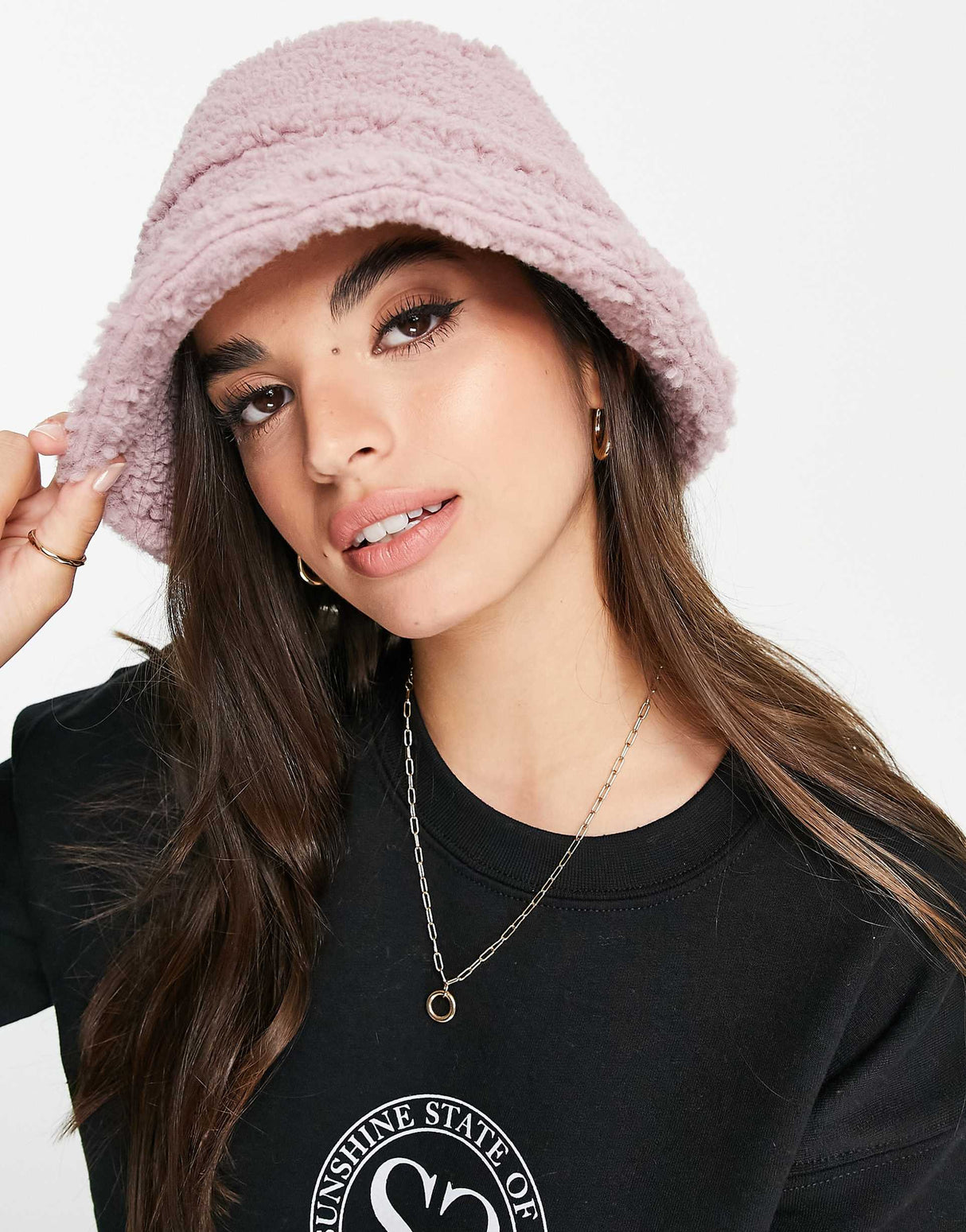 Asos Design Borg Bucket Hat In Lilac