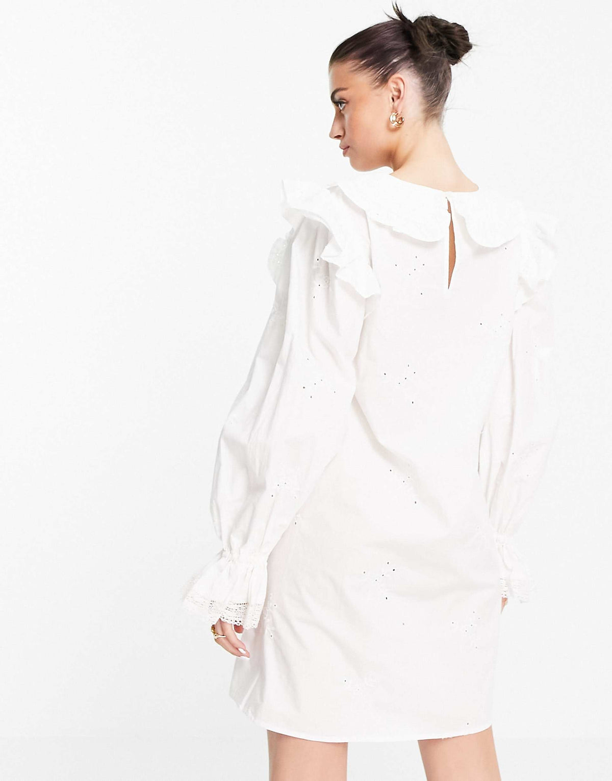 River Island Broderie Collared Mini Smock Dress In White