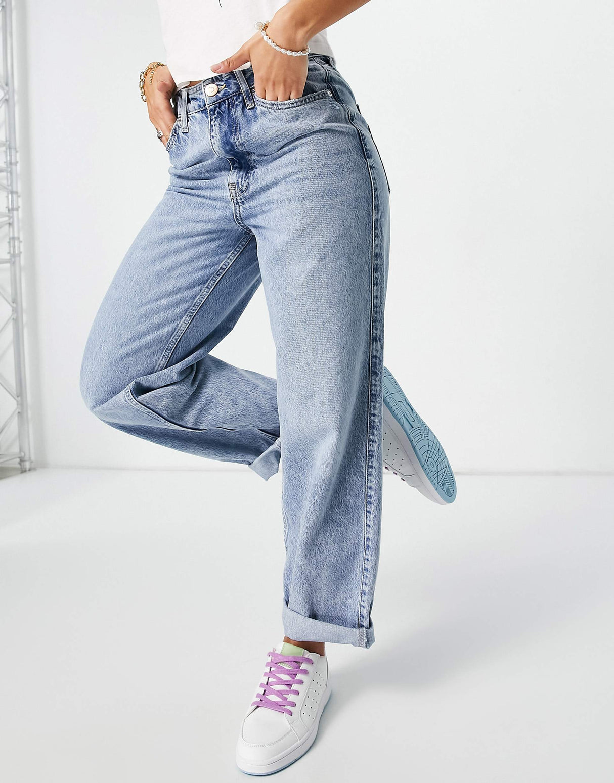 River Island Oversized Mom Jeans In Mid Auth Blue