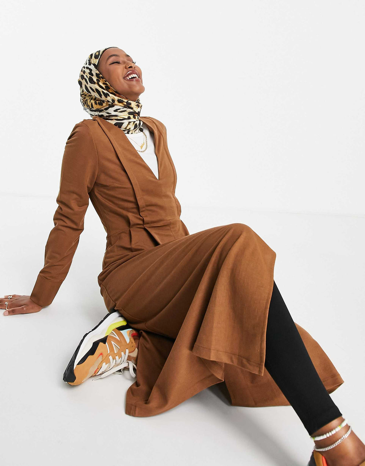 Mango Panelled Midi Dress In Brown