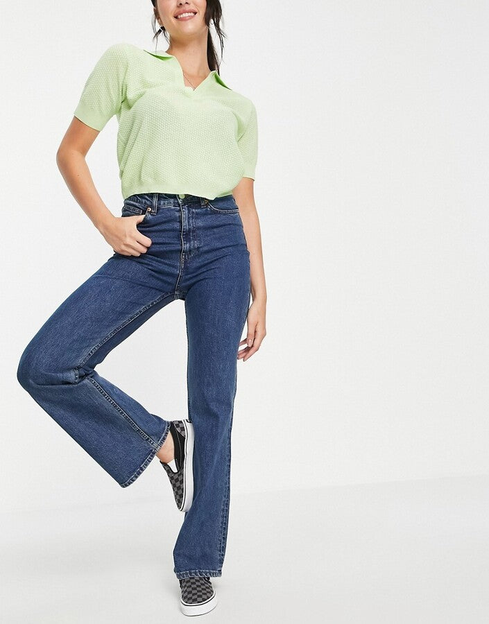 Monki Kaori Cotton Flared Jeans In La Lune Blue