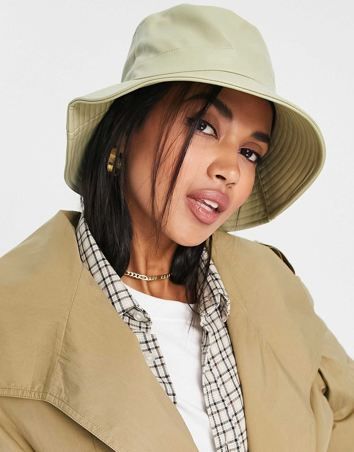 Asos Design Pu Bucket Hat In Sage