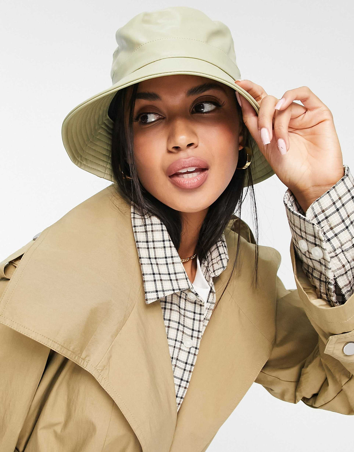 Asos Design Pu Bucket Hat In Sage
