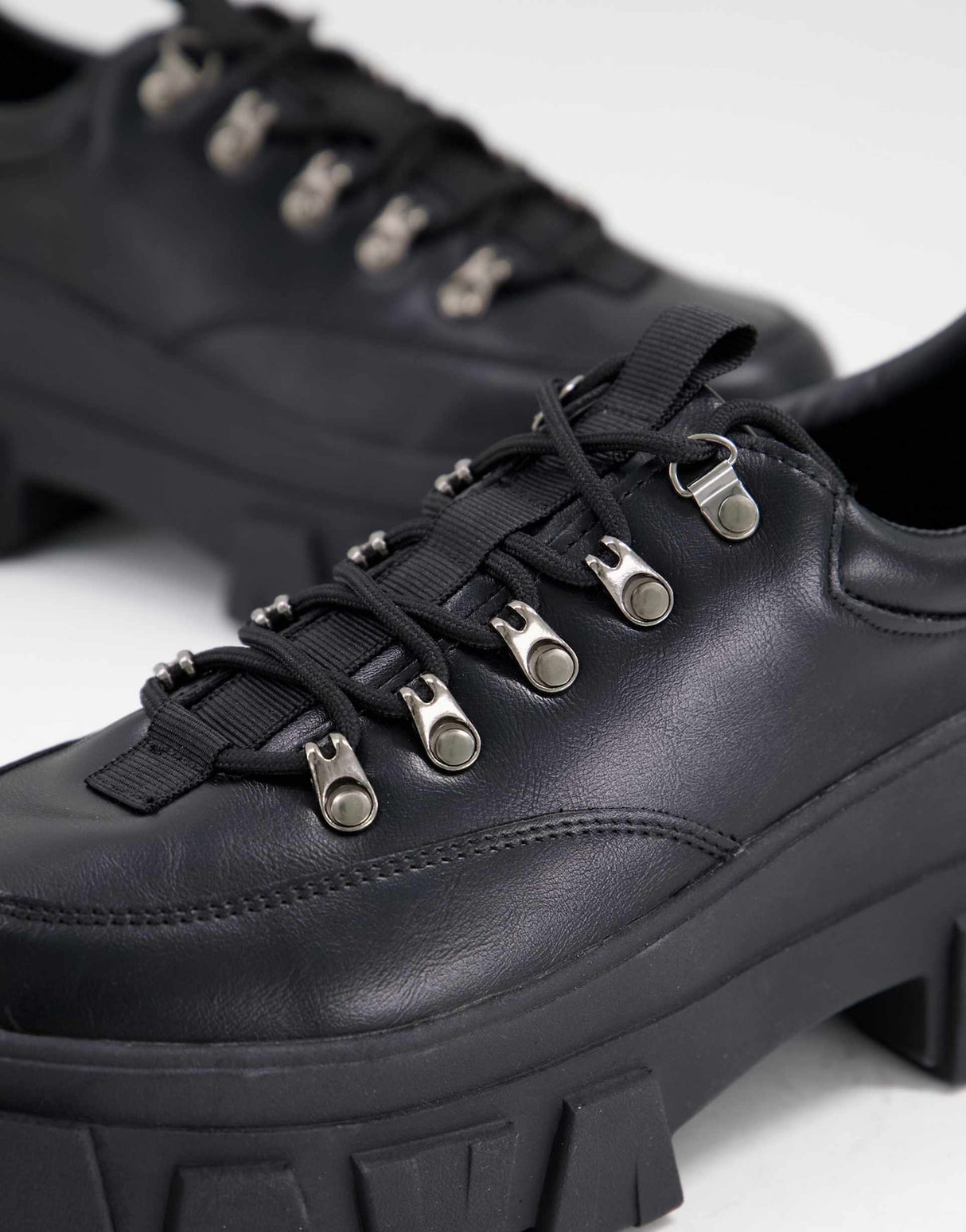 Asos Design Lace Up Shoes In Black Faux Leather With Chunky Sole