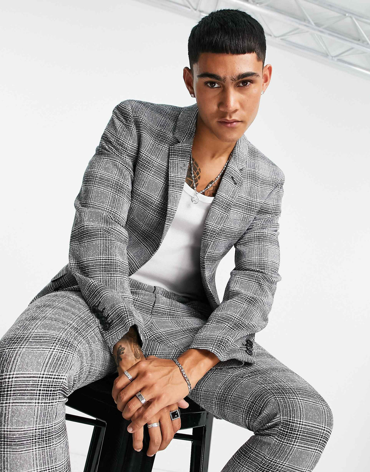 Asos Design Super Skinny Suit Jacket In Grey Check