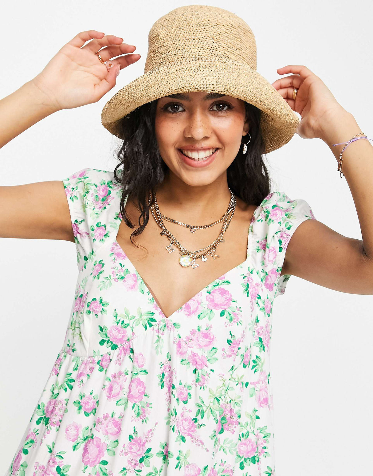 Asos Design Tiered Babydoll Maxi Dress In Mixed Print