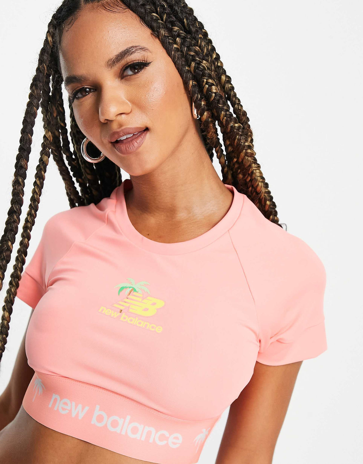 New Balance Crop Top With Logo Banding In Coral -