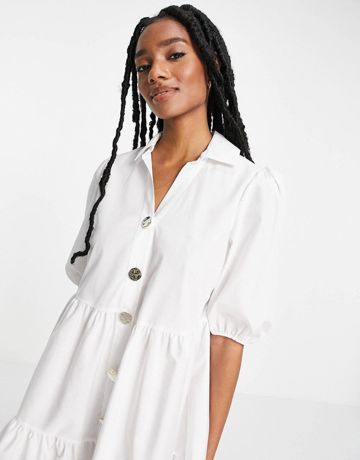 River Island Tiered Smock Mini Shirt Dress In White