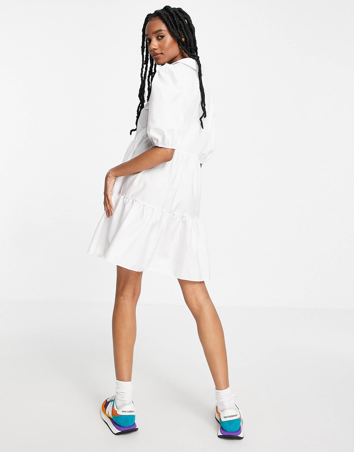 River Island Tiered Smock Mini Shirt Dress In White