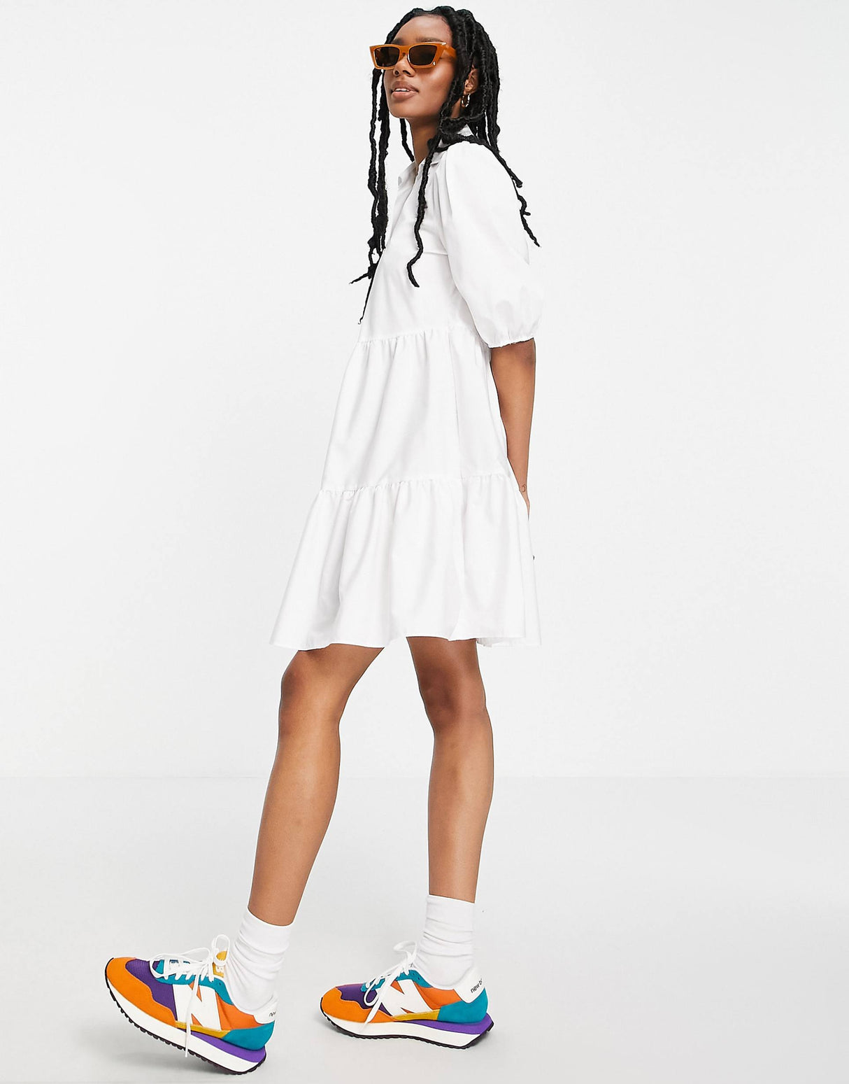 River Island Tiered Smock Mini Shirt Dress In White