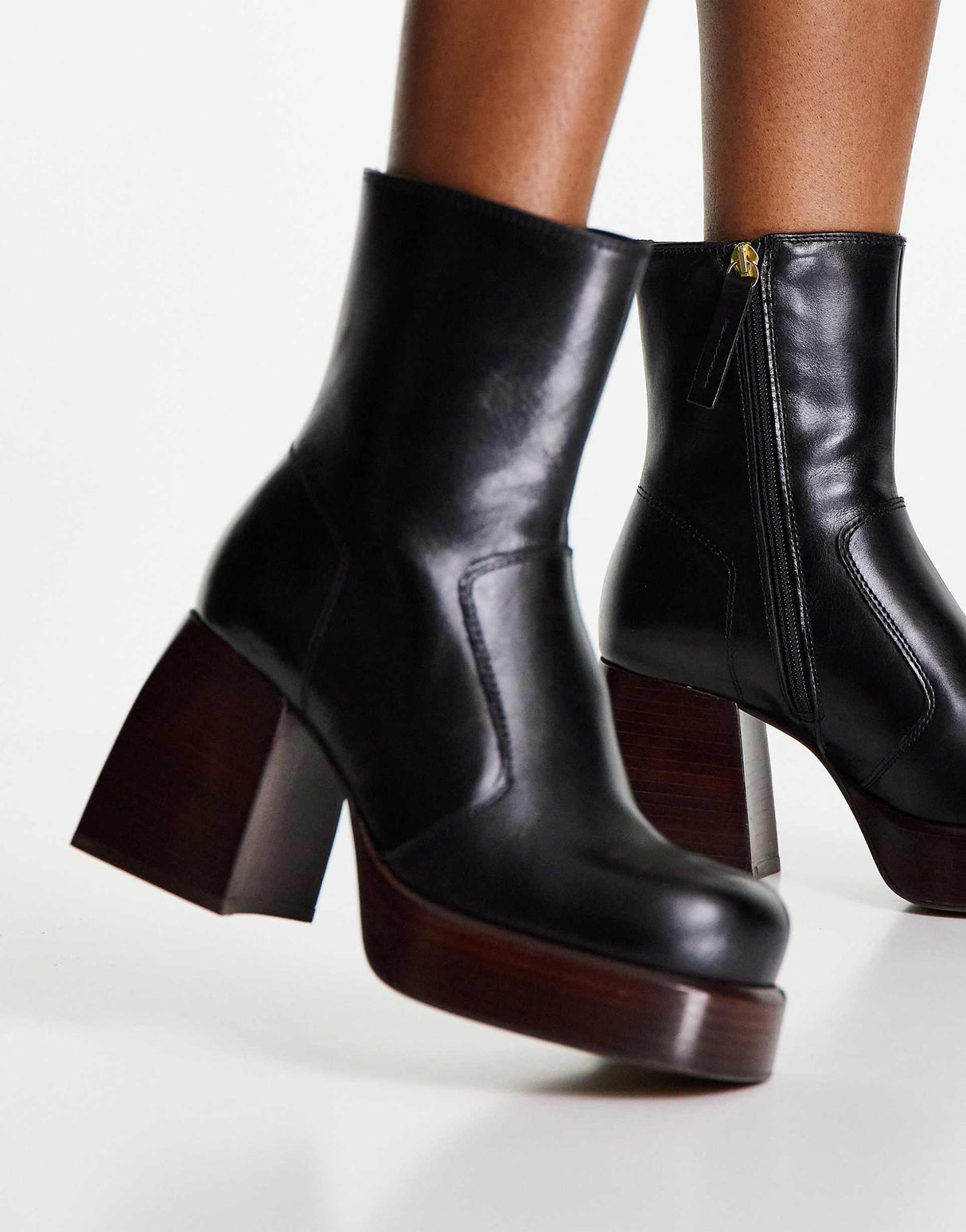 Asos Design Rowan Premium Leather Platform Heeled Boots In Black