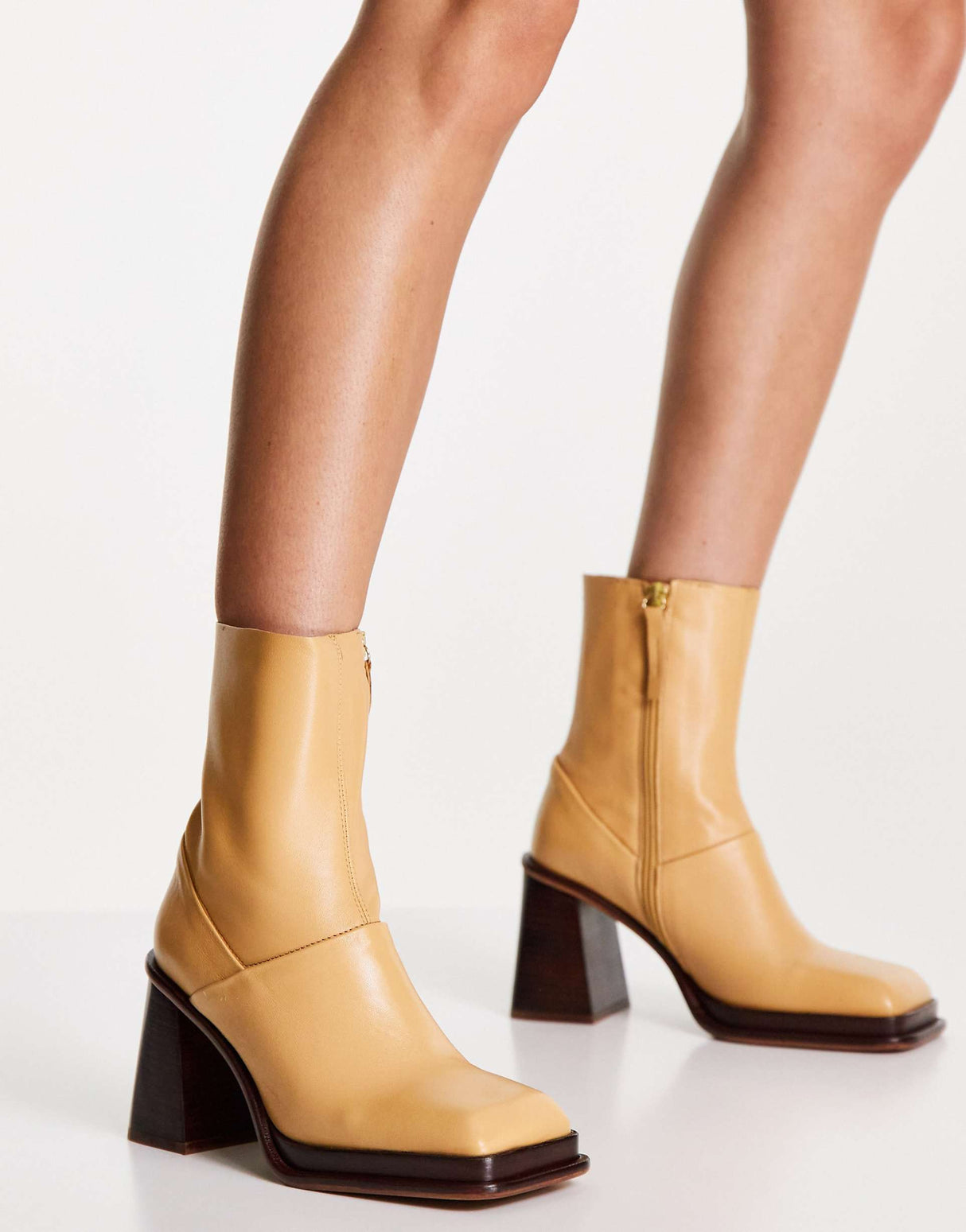 Asos Design Rochelle Premium Leather Platform Heeled Boots In Camel