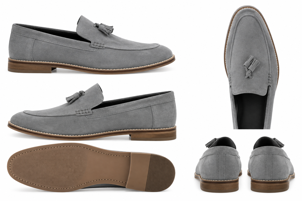 Asos Design Loafers In Grey Suede With Tassel On Natural Sole