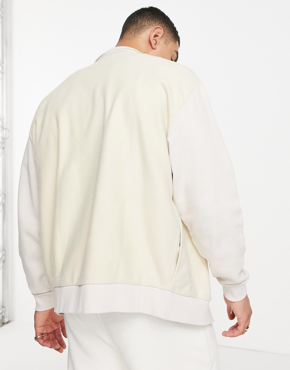 Asos Unrvlld Spply Oversized Funnel Neck Jacket With Polar Fleece Panels In Ecru
