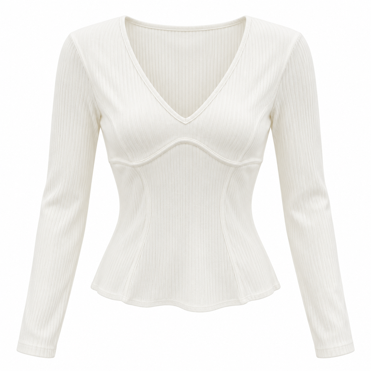 Asos Design Top With Plunge Neck And Bust Seam In Rib In Cream
