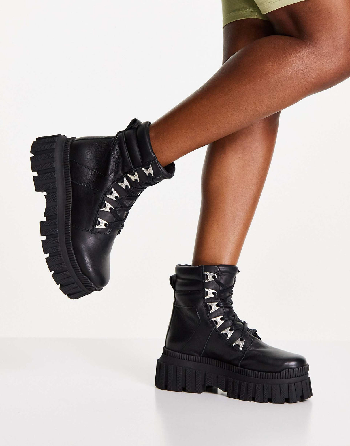 Asos Design Aaron Premium Leather Chunky Hikers In Black