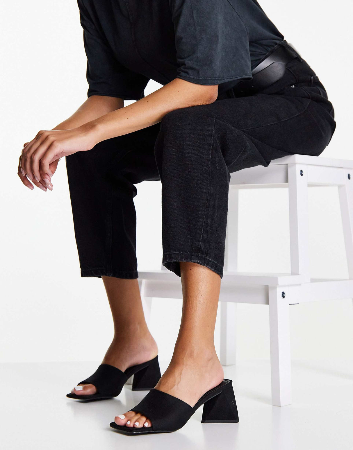 Asos Design Halliwell Block Heeled Mules In Black