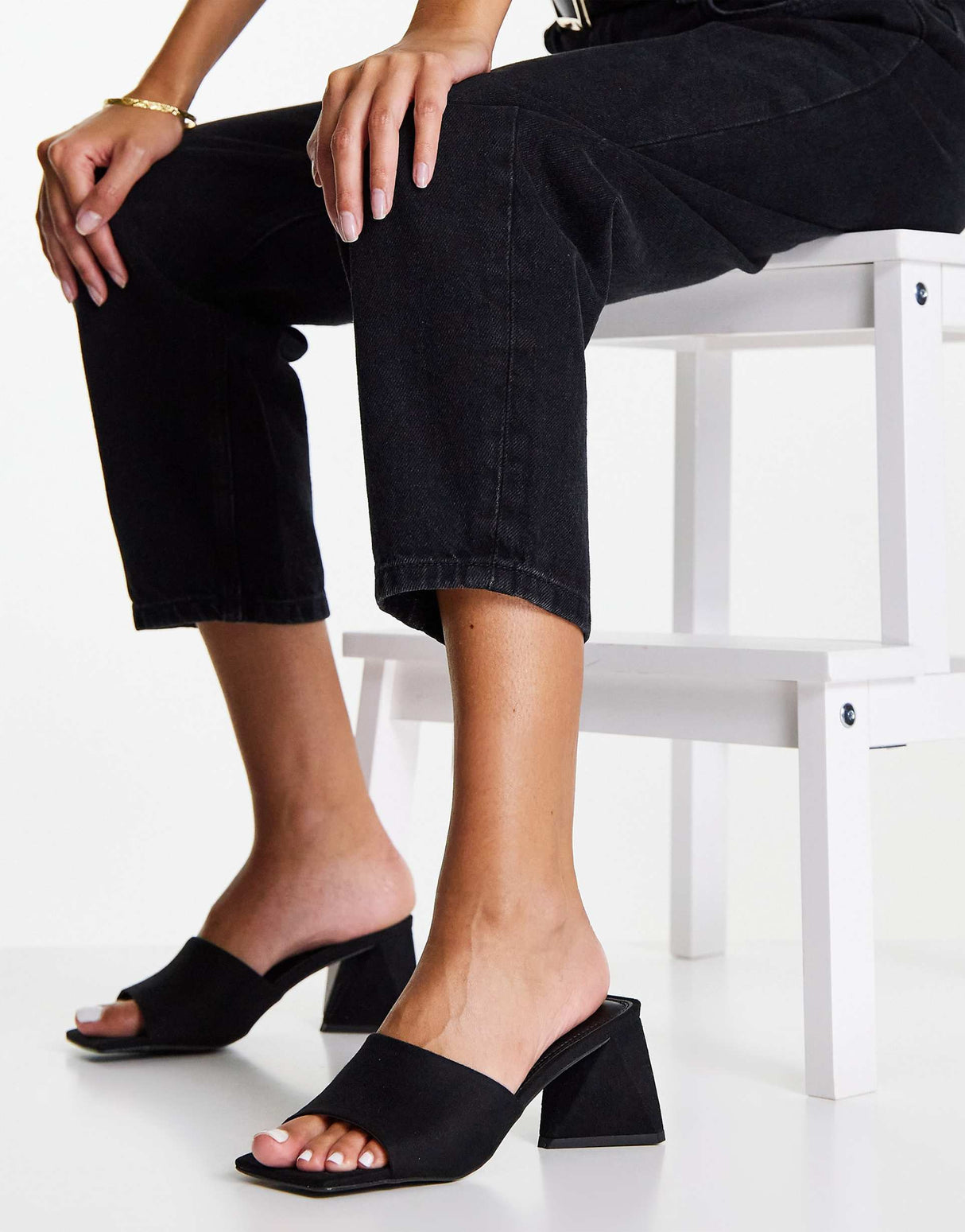 Asos Design Wide Fit Halliwell Block Heeled Mules In Black