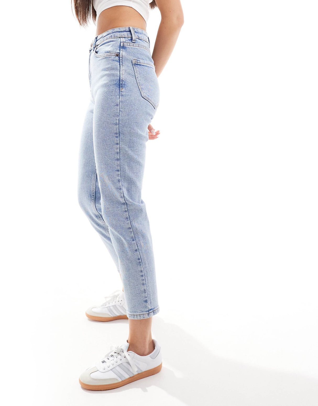 Stradivarius Organic Cotton Slim Mom Jean With Stretch In Washed Blue